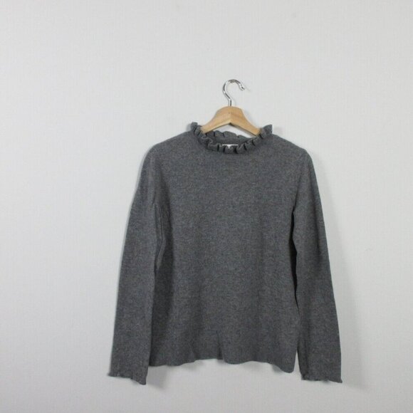 Club Monaco Womens Cashmere 100% Small Grey Ruffle Neck Sweater Top Luxury 180 - Picture 1 of 9